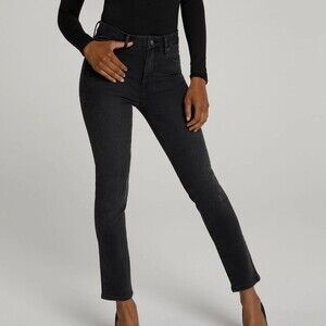NWT Good American Good Classic Faded Black Distressed Pockets Stretch sz 0 / 25